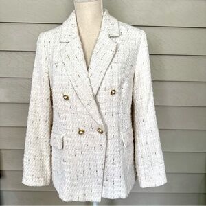 Nanette Lepore White Tweed Blazer with Gold Accents